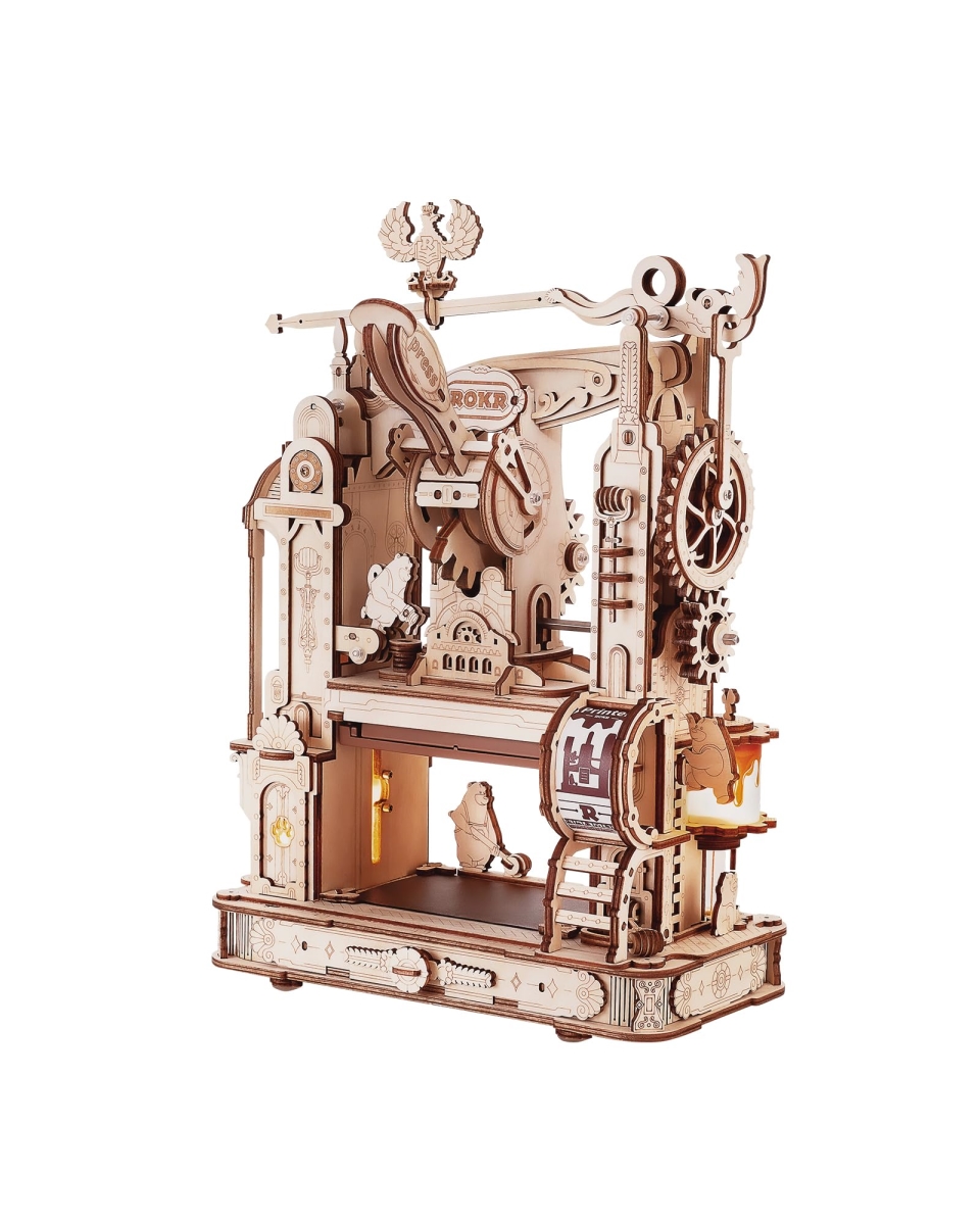NT83827 Men & Women ROKR 3D Puzzle for Adults, Wooden Classic Printing Press Model Building Kit
