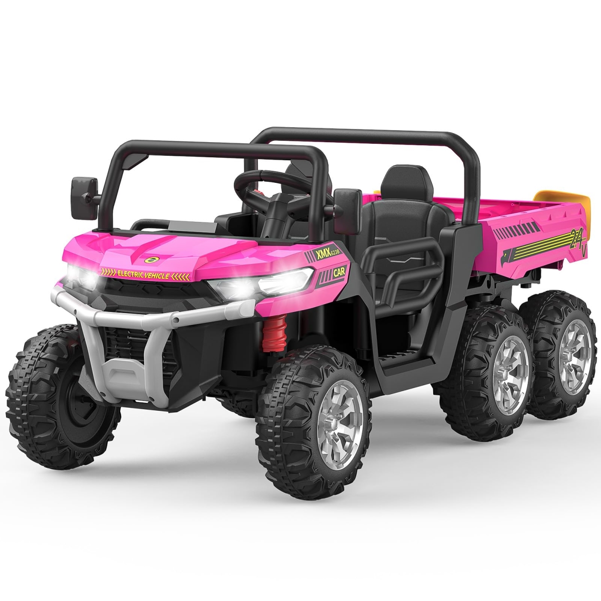 NT83938 24V Hetoy 2-Seater Ride On Dump Truck with Parent Remote Control, 4WD 6-Wheel Electric Car for Big Kids