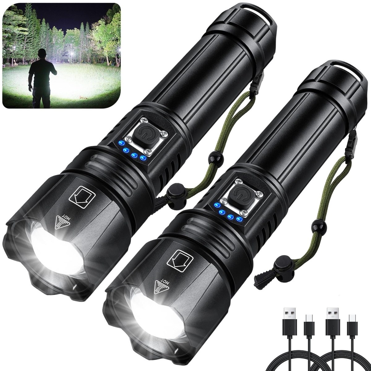 NT83991 Flashlights High Lumens Rechargeable, 990000 Lumens Super Bright Flashlight - Pack of 2