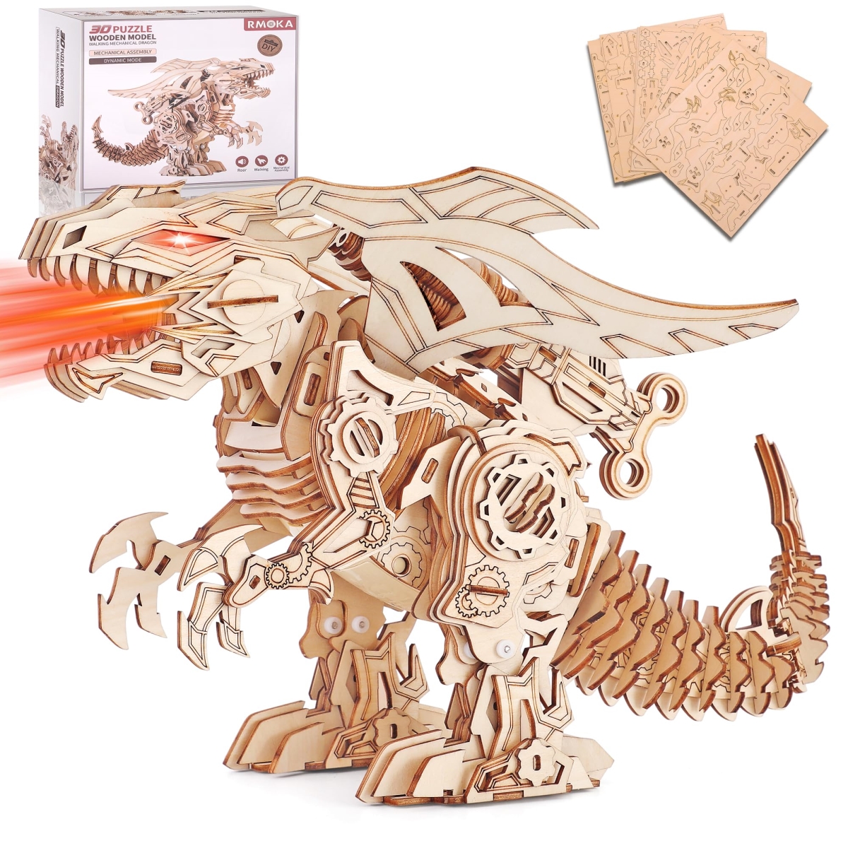 NT84004 3D Wooden Puzzle - DIY Mechanical Dragon Model Kit for Age 8-14