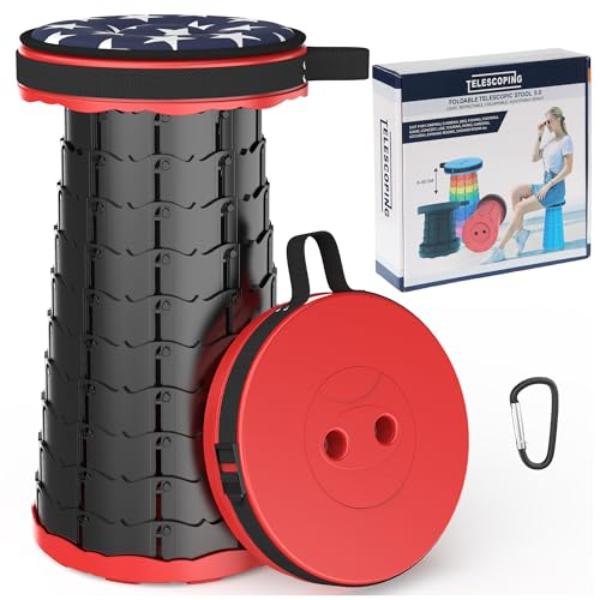 NT84022 ALEVMOOM Telescoping Stool with Cushion, Portable Collapsible, 440Ib Capacity, Adjustable Folding Stool