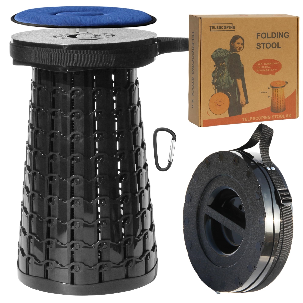 NT84034 ALEVMOOM XXL Telescoping Stool with Cushion, Black - Large