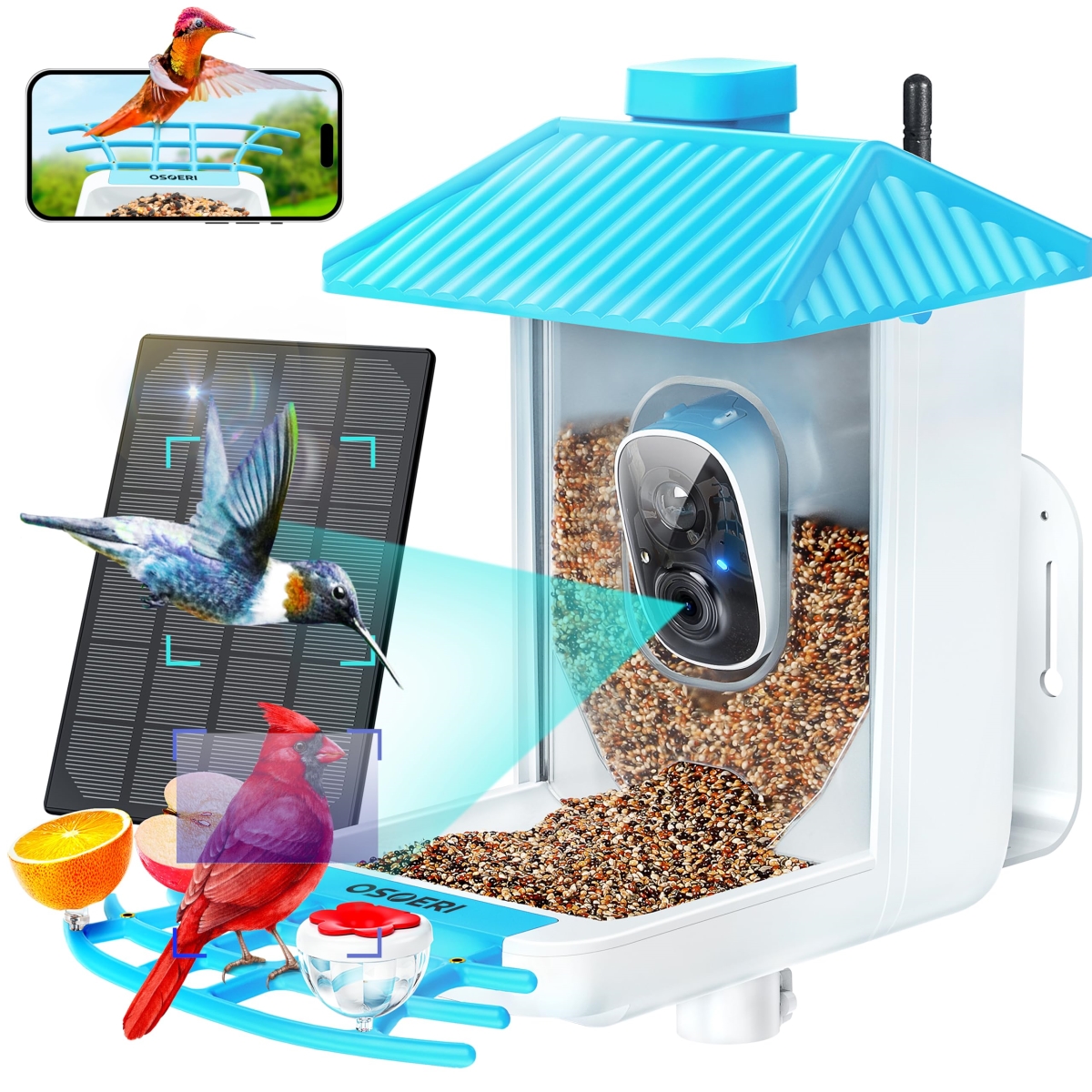 NT84223 Osoeri Bird Feeder with Camera - Solar Smart Bird Feeder with AI Identify, 1080P HD Auto Capture