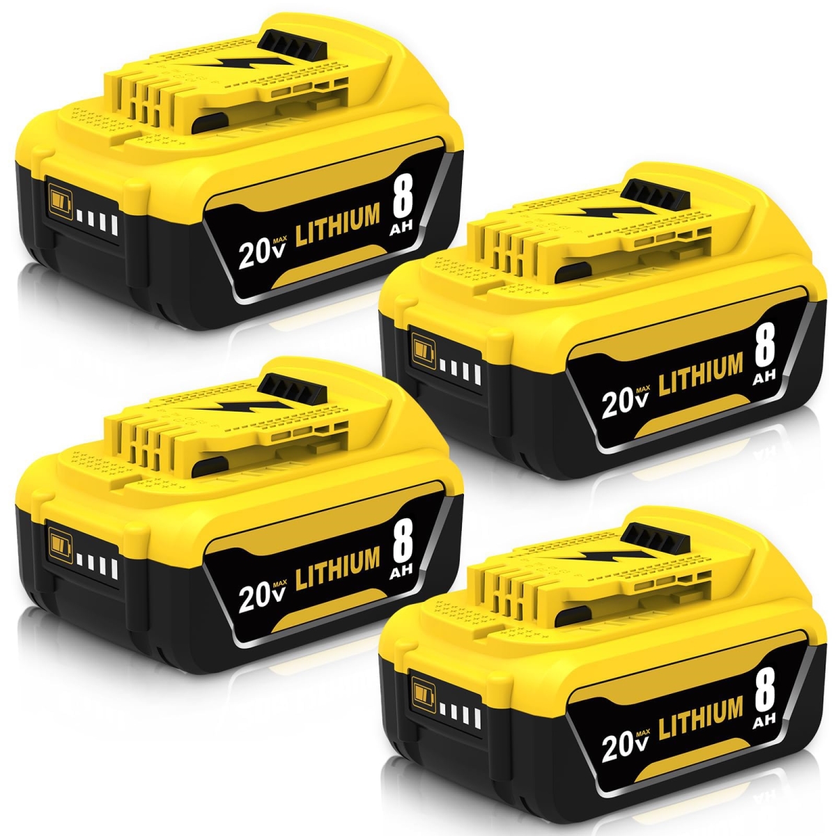 NT84275 8.0Ah Replacement Battery for Dewalt 20V Lithium-ion Power Tools, Yellow - Pack of 4