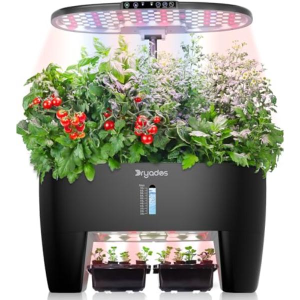 NT84353 Hydroponic Growing System Kit with 16 Pods & 24W LED Grow Light - Black
