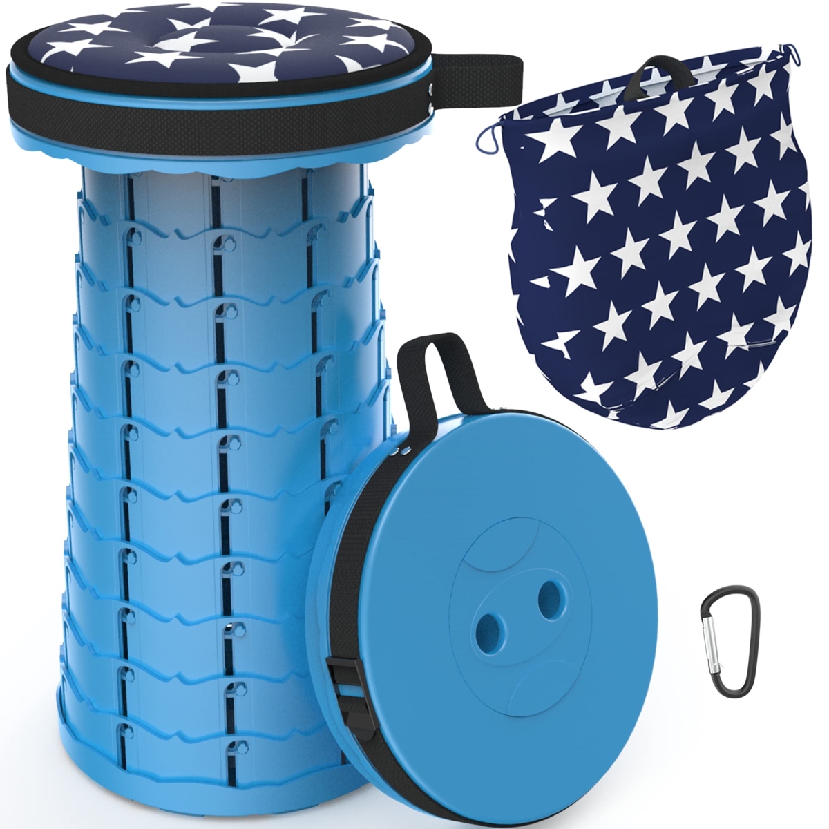 NT84372 ALEVMOOM Portable Telescoping Stool with Cushion & Bag, Retractable Folding Stool for Adults - 440 lbs Capacity