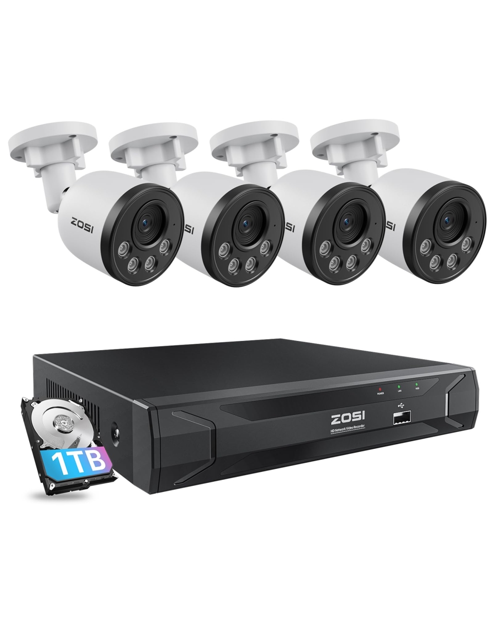 NT84450 ZOSI 5MP 8CH PoE Security Camera System with Audio & Outdoor Camera - 4 Piece
