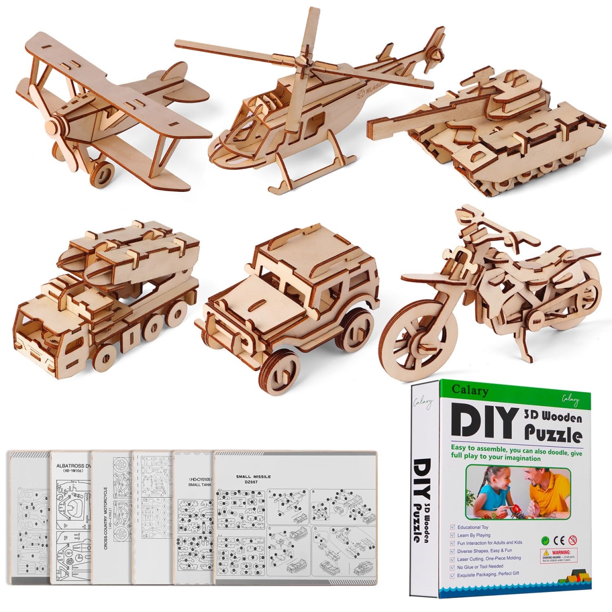 NT84546 Calvary 3D Wooden Dinosaur Puzzle Model Toys - Kids & Adults - Set of 6