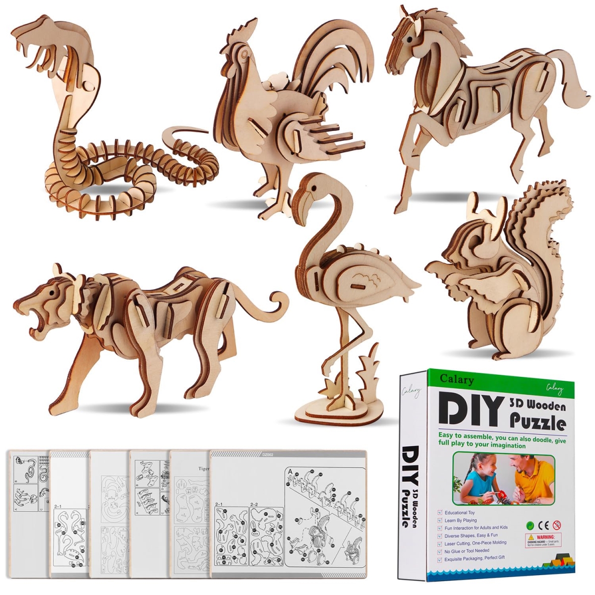 NT84547 Calvary 3D Wooden Dinosaur Puzzle Model Toys for Kids & Adults - Set of 6