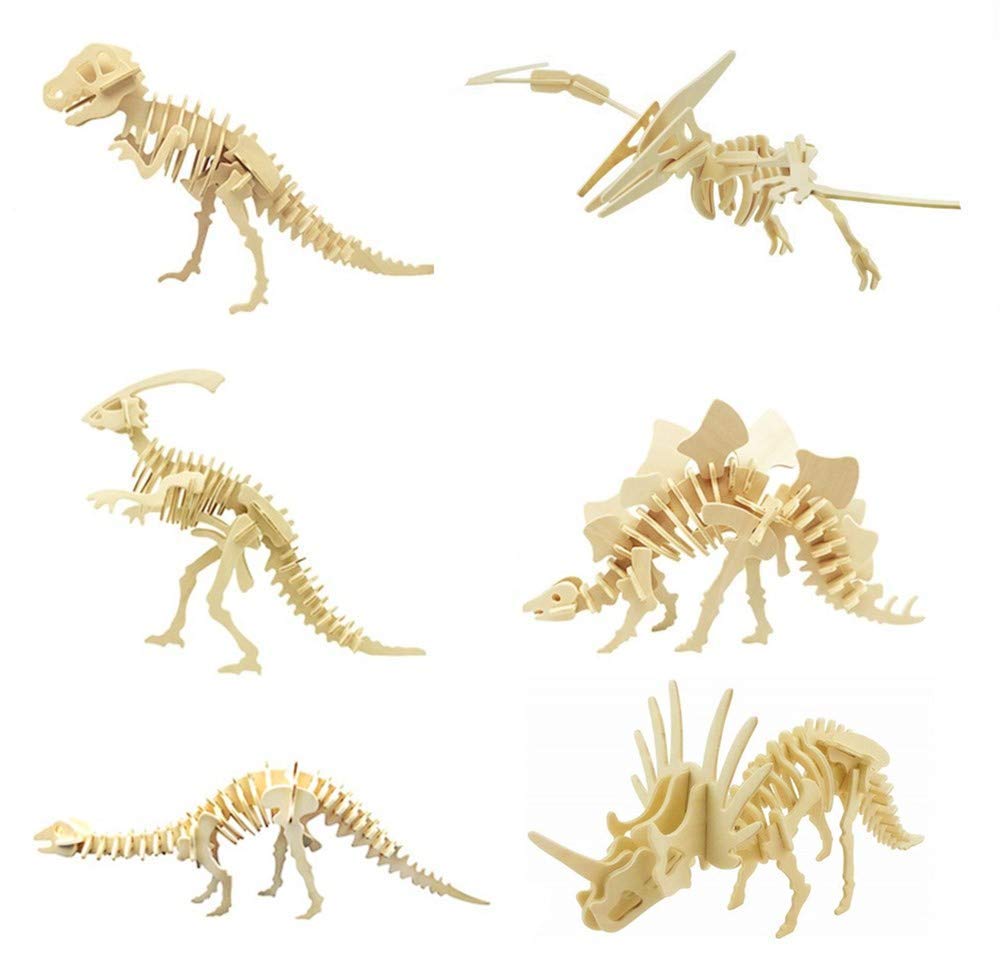 NT84678 3D Wooden Dinosaur Puzzle Set - Wood Dinosaur Skeleton Model - 6 Piece