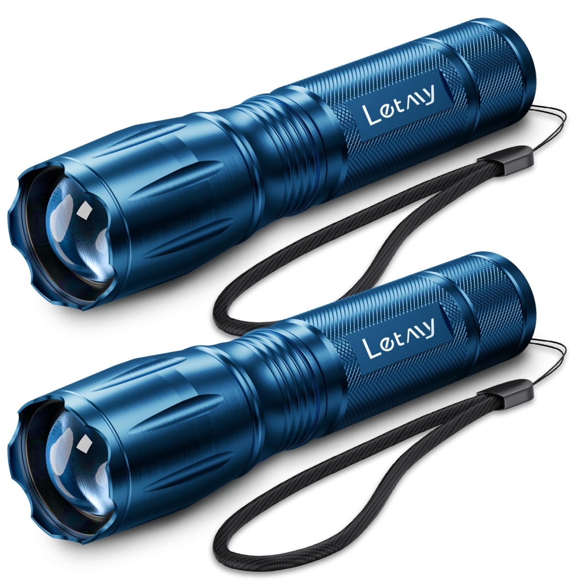 NT84840 LETMY Tactical Flashlights LED High Lumens, 5 Modes, Zoomable, Waterproof - Blue - Pack of 2
