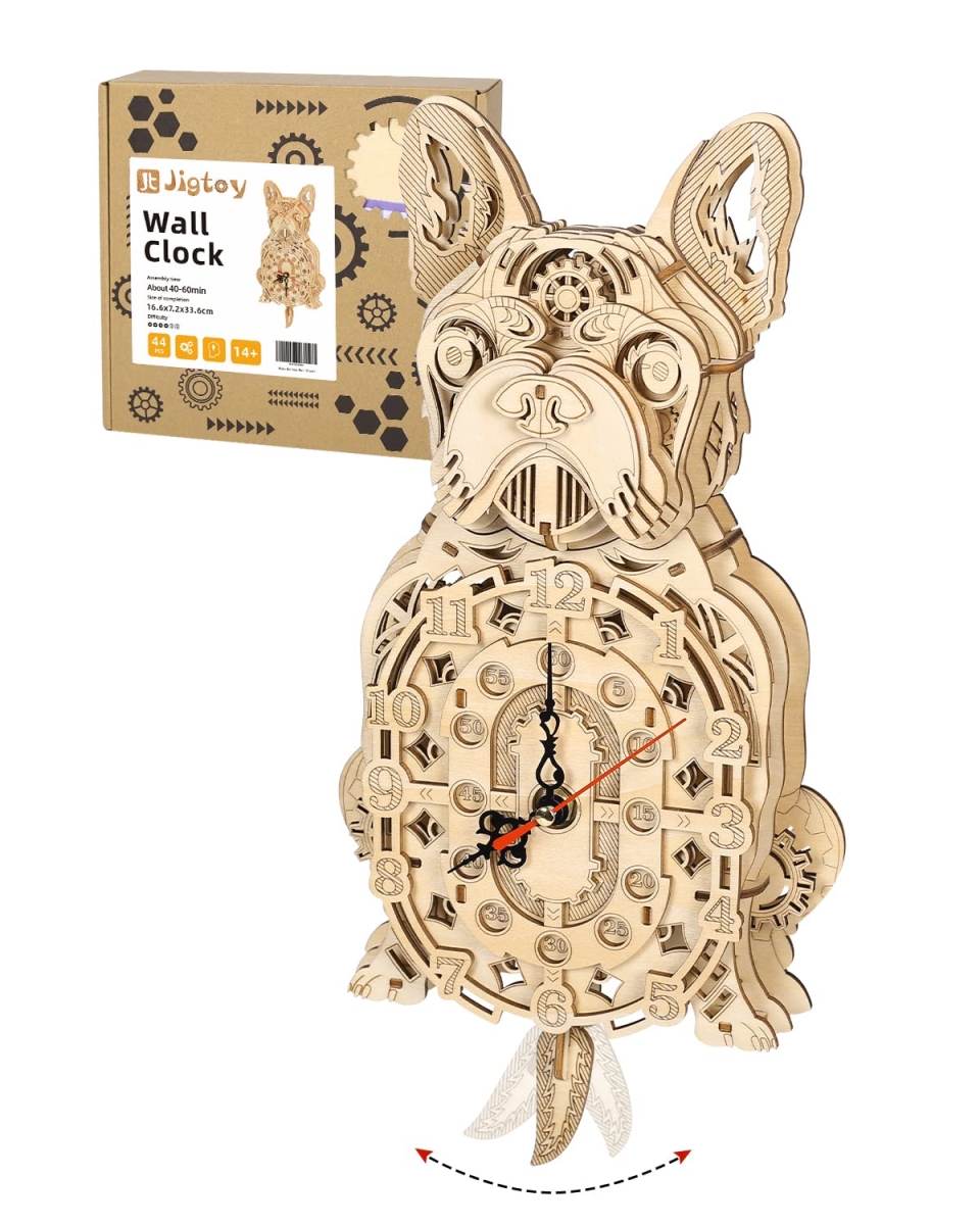 NT84862 Wooden 3D Mechanical Bulldog Clock Model Puzzle