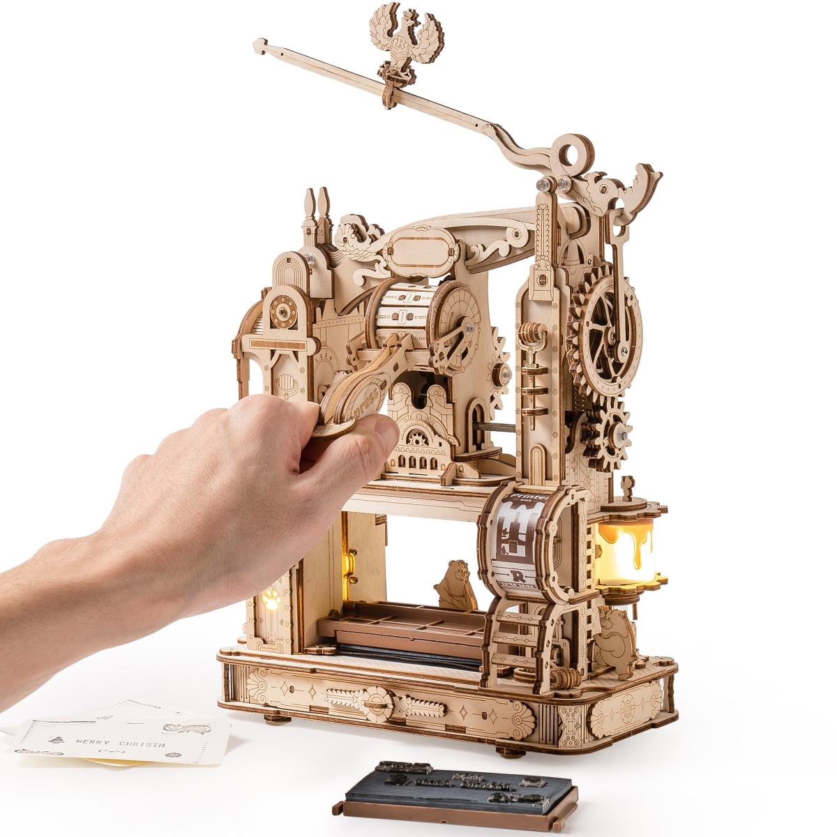 NT84945 ROBOTIME Printing Press Wooden Puzzle, 3D Mechanical Model for Adults & Teens