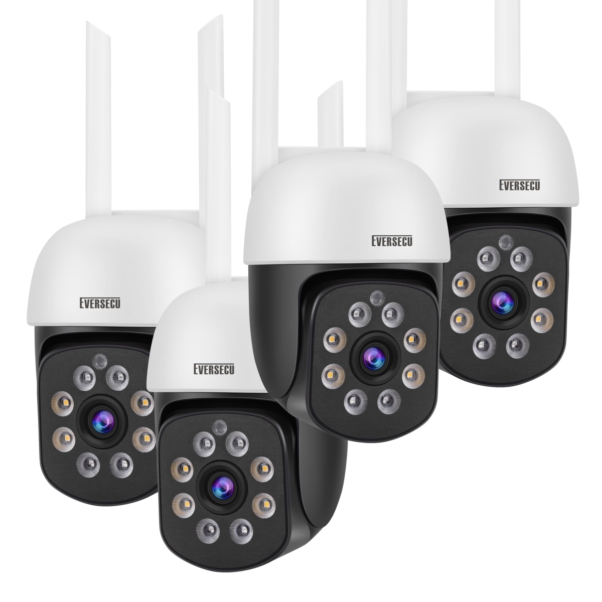 EVERSECU 2K 3.0MP Outdoor Wi-Fi PTZ Security Camera, Auto Tracking, 2 Way Audio, Spot Night Vision, Compatible with Alexa - 4 Piece
