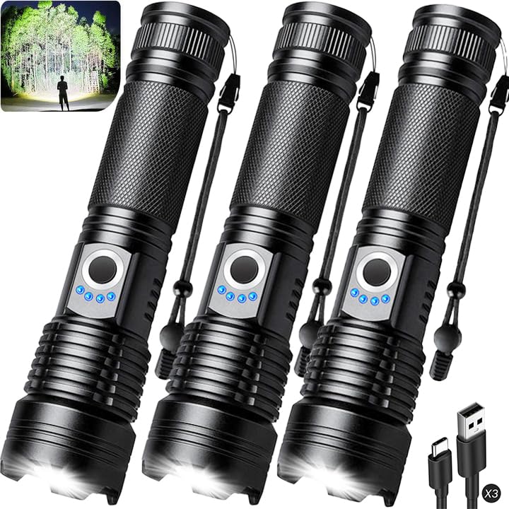 NT85437 High Lumens Rechargeable Flashlights Bright LED Flash Light - Pack of 3