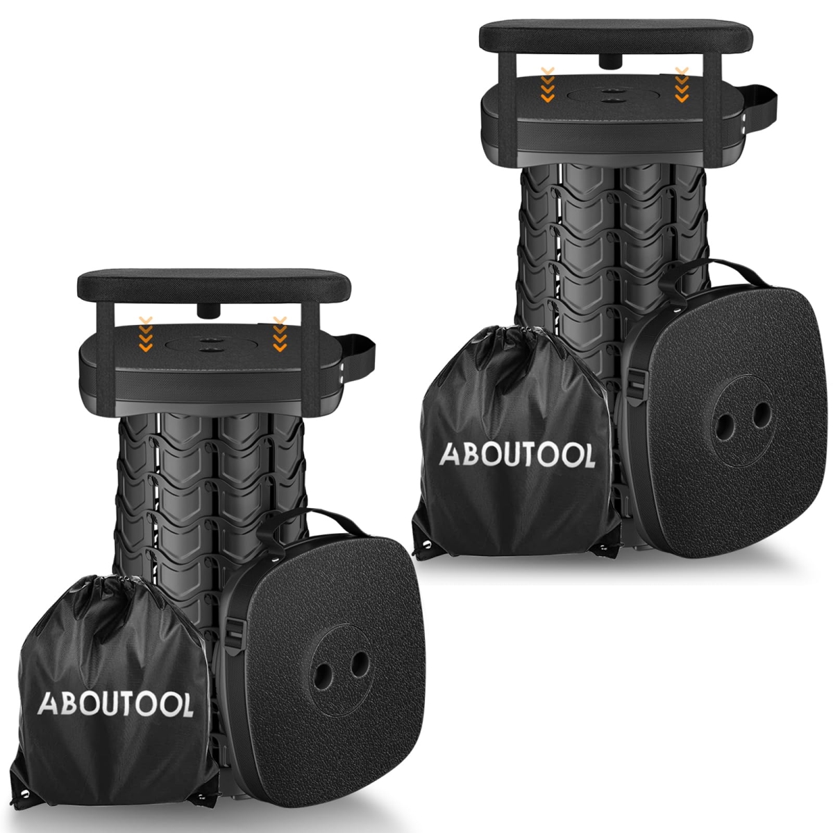 NT85643 Folding Camping Stool, Square Collapsible with Elastic Seat Cushion & Adjustable Nylon Bag, Max Load 485 lbs - Pack of 2