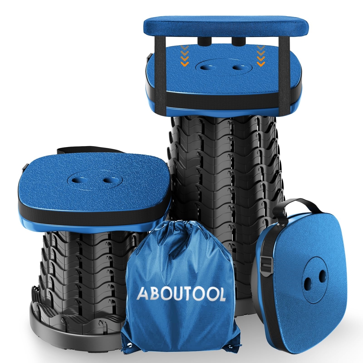NT85646 Folding Camping Stool, Square Collapsible Portable Stool with Elastic Seat Cushion & Adjustable Nylon Bag - Blue