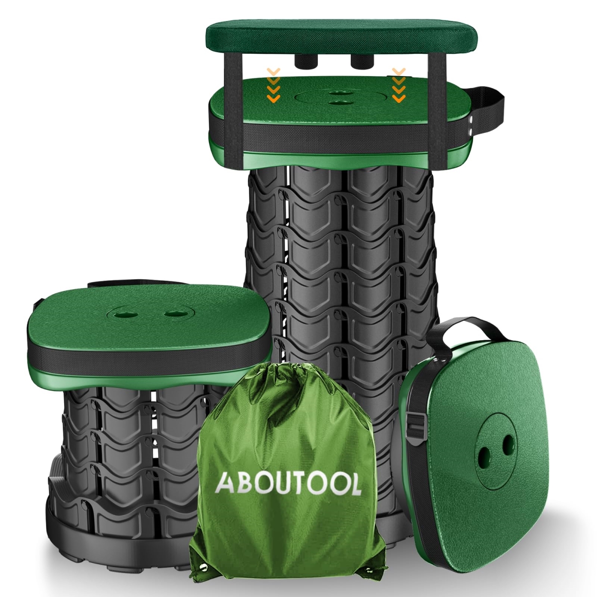 NT85647 Folding Camping Stool, Square Collapsible Portable Stool with Elastic Seat Cushion & Adjustable Nylon Bag - Green