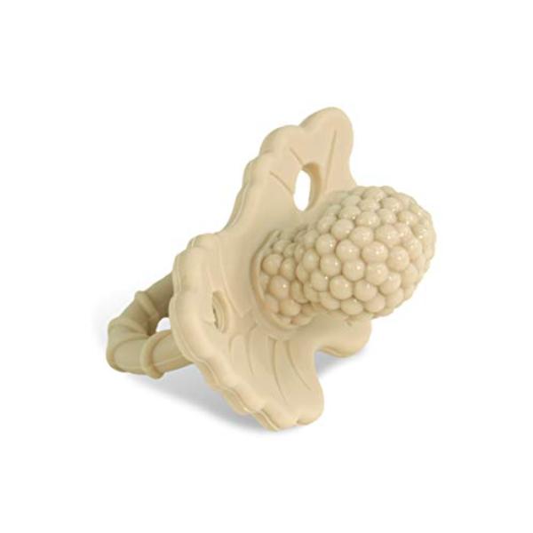 NT85658 RaZbaby Silicone Teether Pacifier for Infants, Hands-Free Design, Natural Berry Bumps Texture, Freezable - Caramel