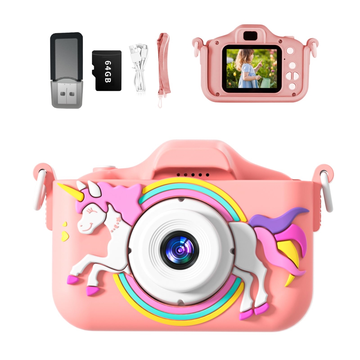 NT85801 Kids Camera with Rainbow Design & 2 in. LCD Screen