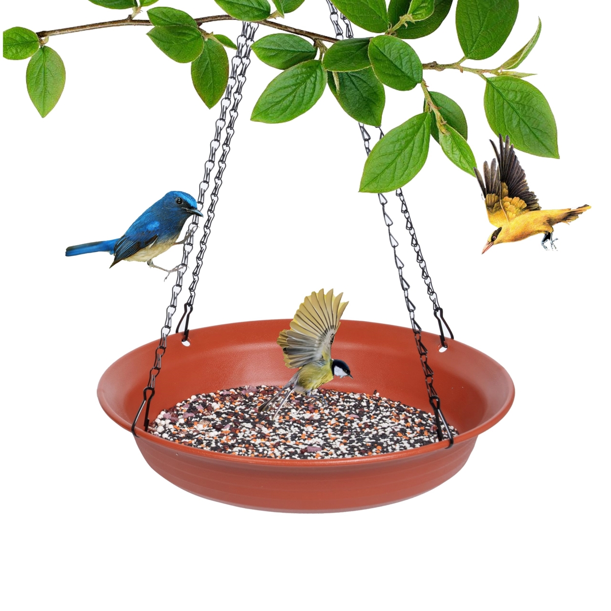 NT85869 14 in. Hanging Bird Feeder with Hole, Platform Flat Bird Seed Tray for Outdoors, Terracotta