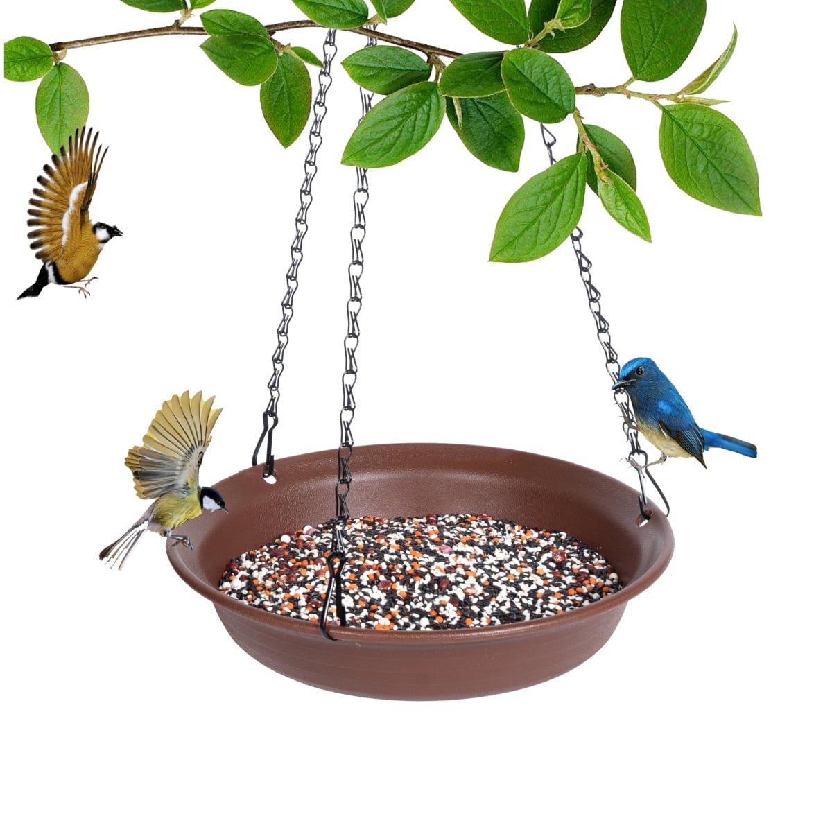 NT85874 8 in. Hanging Bird Feeder with Hole, Platform Flat Bird Seed Tray for Outdoors - Dark Brown