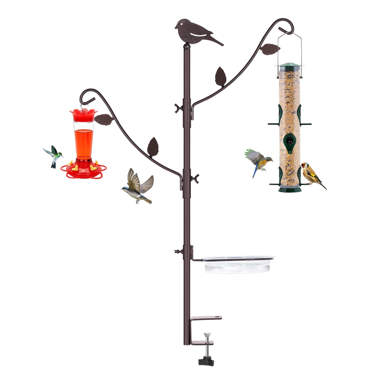 NT85967 Deck Bird Feeder Pole with Multi-Hooks & Adjustable Branches