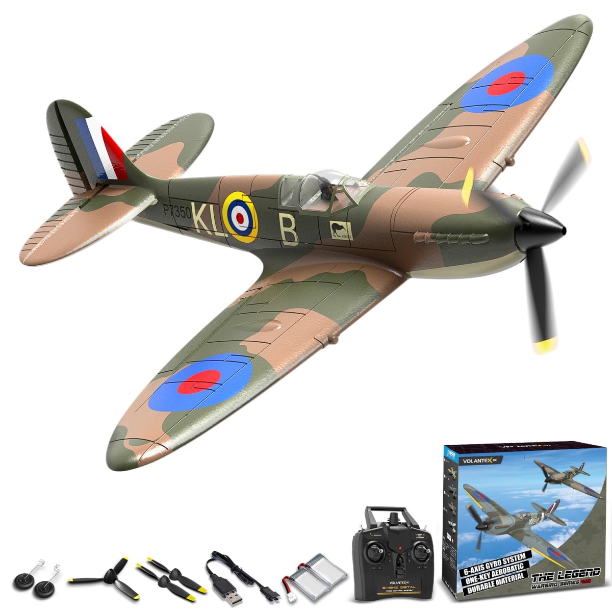 NT86034 VOLANTEXRC Remote Control Plane Spitfire Fighter 4 Channel Remote Control Airplane RTF - Green