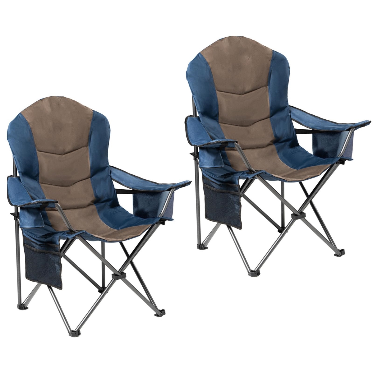 NT86119 Folding Camping Chairs for Adults - High Back Padded Portable Outdoor Chairs 400 lbs Capacity, Blue & Brown - Pack of 2