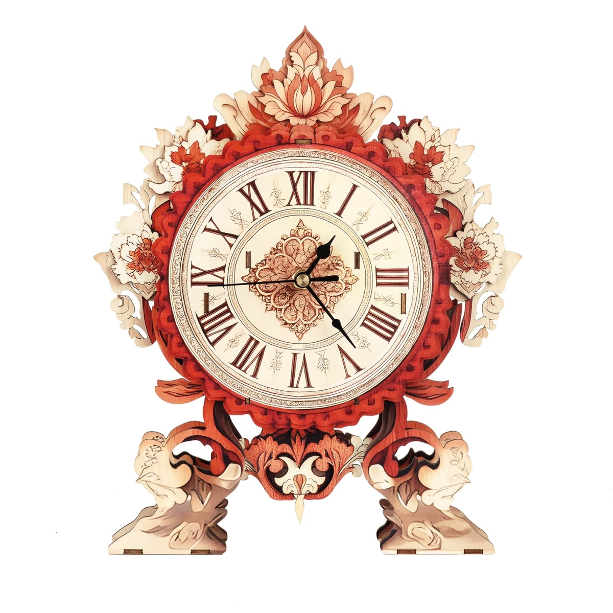NT86188 3D Wooden Puzzle for Adults - Flame Flower Clock, Wooden 3D Mechanical Wood Model Kit, DIY Home Decor