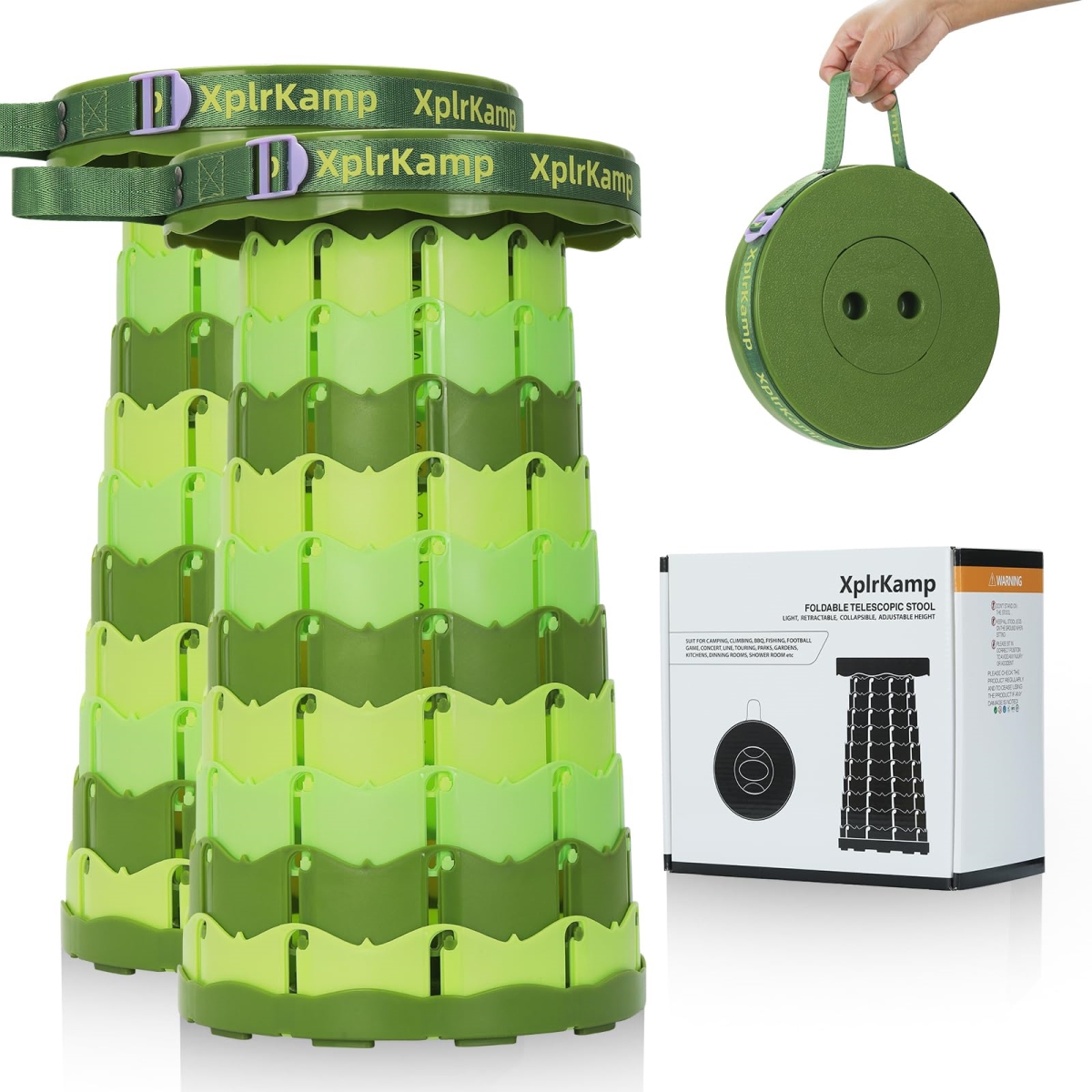 NT86214 Retractable Folding Stool - Heavy Duty 400 lb Collapsible Portable Stool, Light Green - Pack of 2