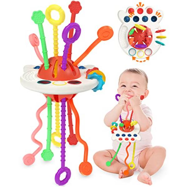 NT86284 Yetonamr Baby Sensory Montessori Pull String Silicone Teething Toys for 6-18 Months