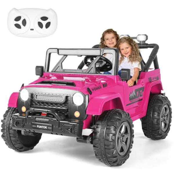 NT86417 24V Ride On Truck for Big Kids, 2 Seater Electric Car with Remote Control, 4WD-2WD, 4x200W Motor, Truck Bed Storage - Pink