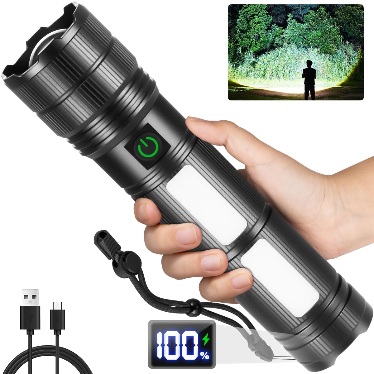 NT86627 KYEKIO Large High Powered Flashlights, Super Bright Rechargeable LED, Adjustable Tactical, Waterproof for Home Emergency
