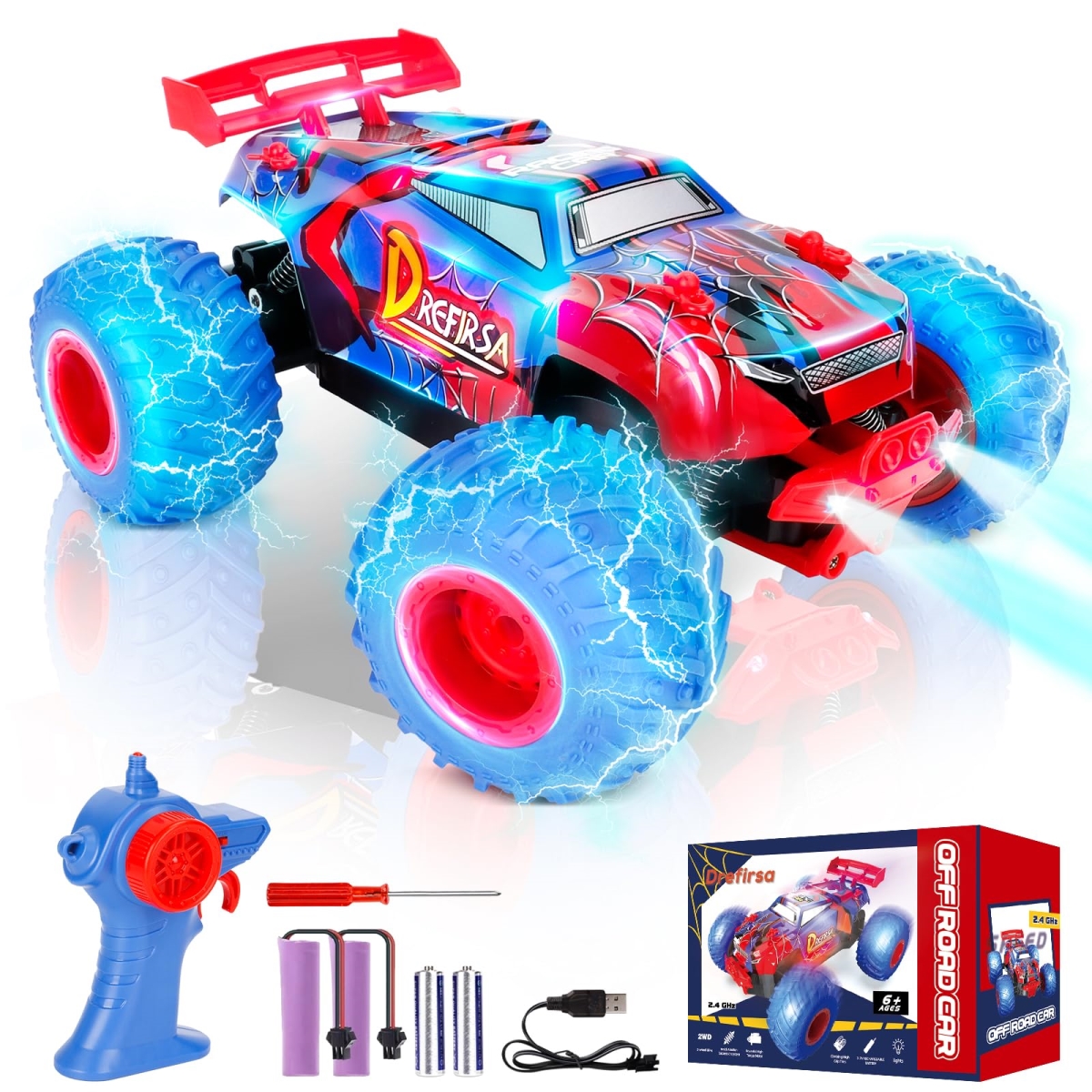 NT86632 1-18 Scale Spider Remote Control Car, 20Mph All Terrain Monster Truck with Colorful Bodylight & High Torque Motor