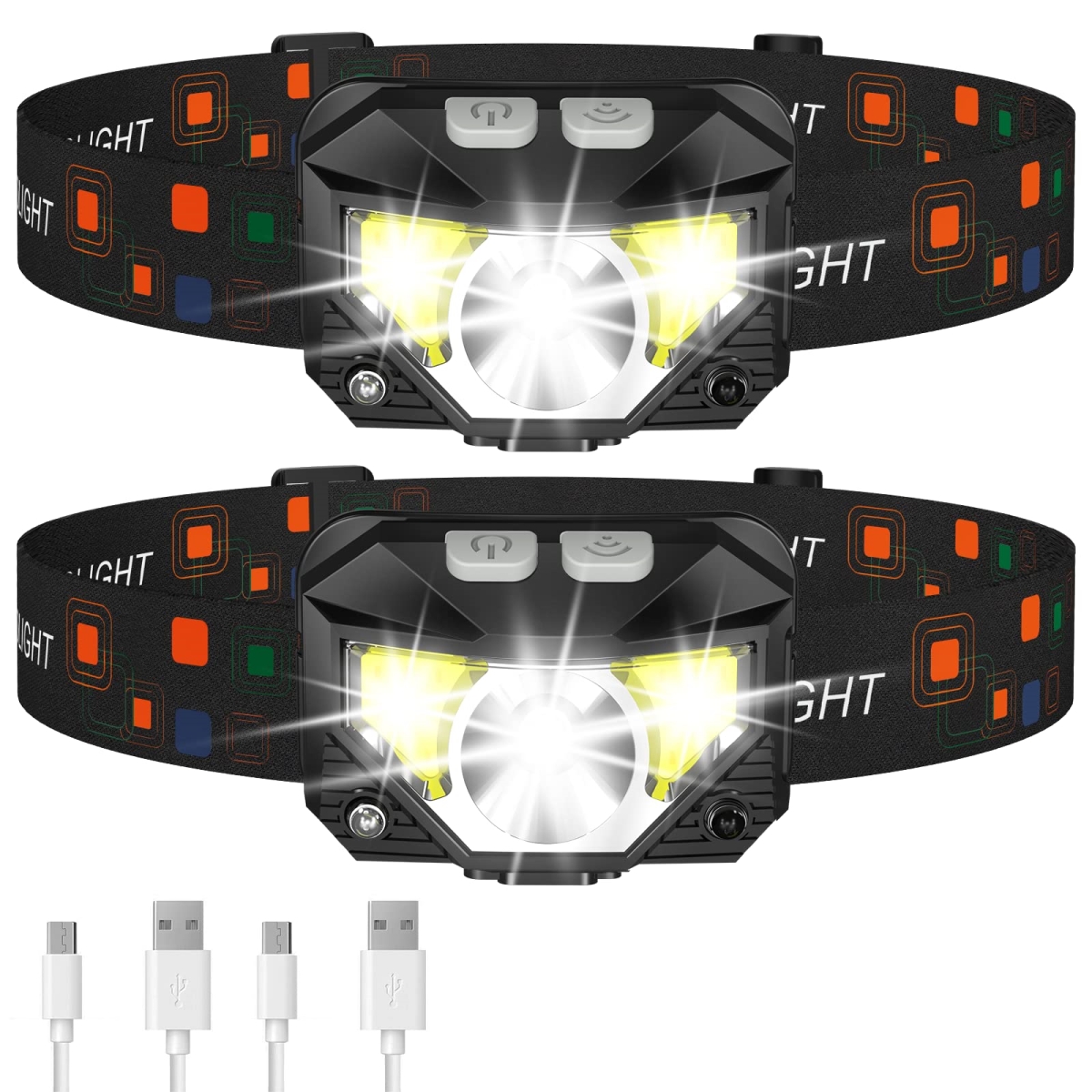 NT86670 LHKNL Headlamp Flashlights, Lumens Ultra-Light Bright LED Rechargeable Headlight - Pack of 2
