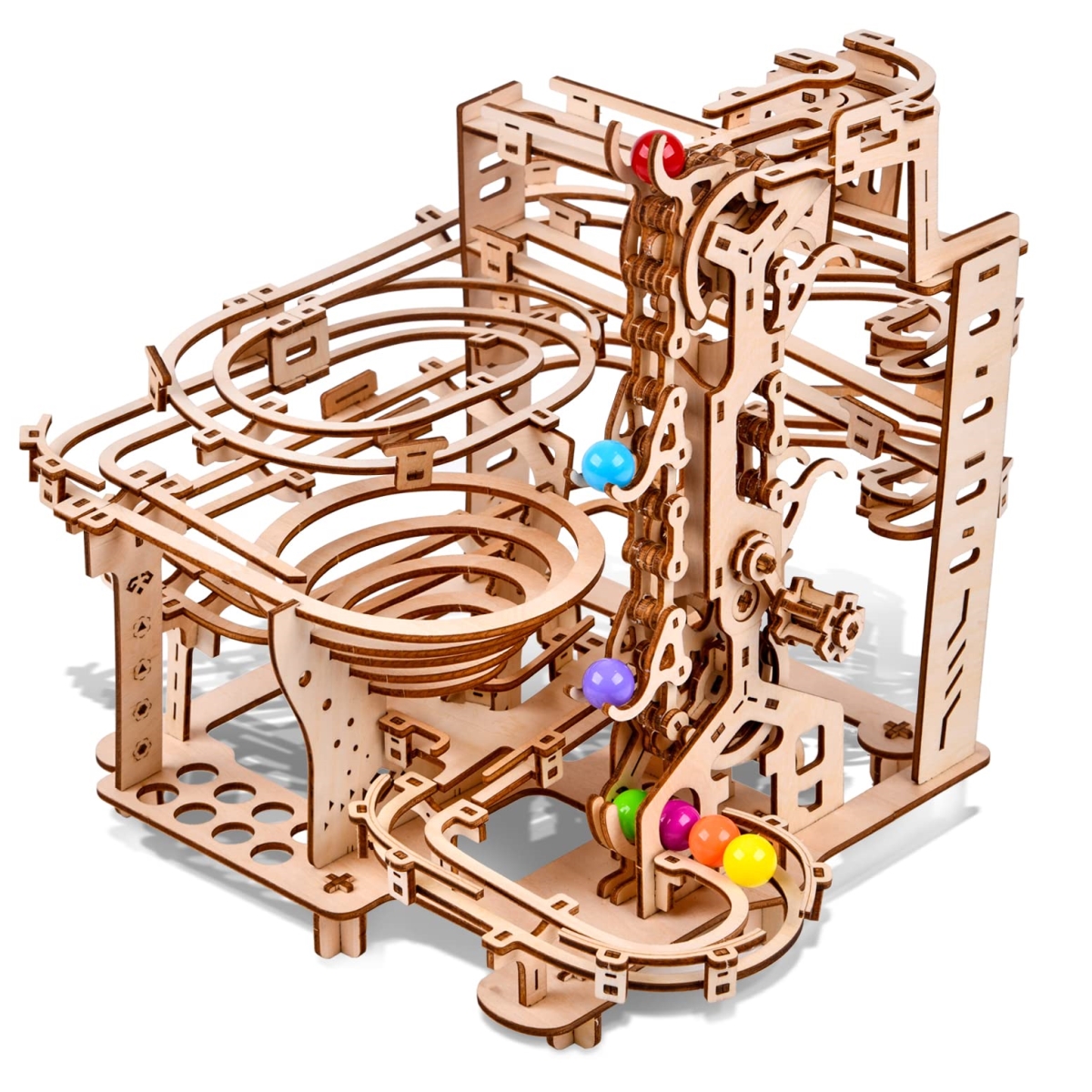 NT86710 3D Wooden Puzzle Marble Run Chain Kit, Mechanical Model Building Kits for Adults & Kids