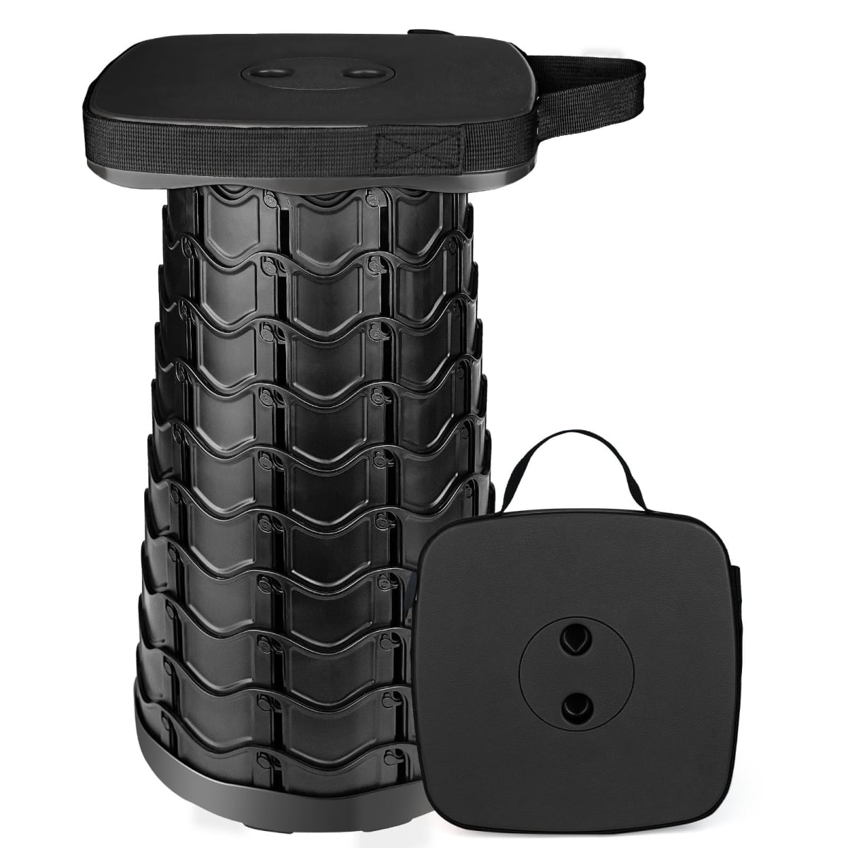 NT86778 Upgraded Folding Stool, 550 lbs Load Capacity, Collapsible Portable Telescopic Stool - Black