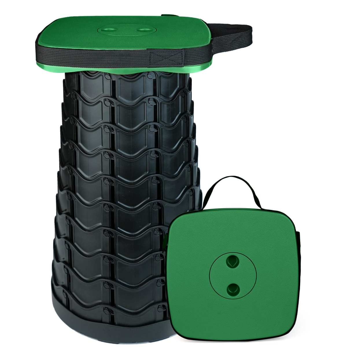 NT86781 Collapsible Folding Stool, Heavy Duty, 550 lbs Load Capacity, Portable Camping Stool, Retractable - Green