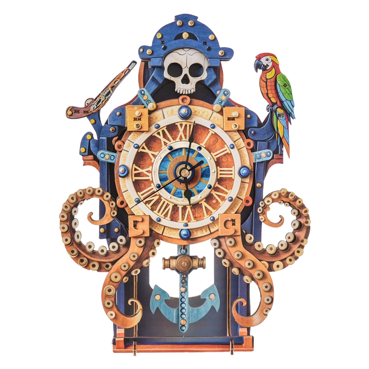 NT86846 3D Wooden Puzzle for Adults - Octopus Sea Monster Clock Model Kit