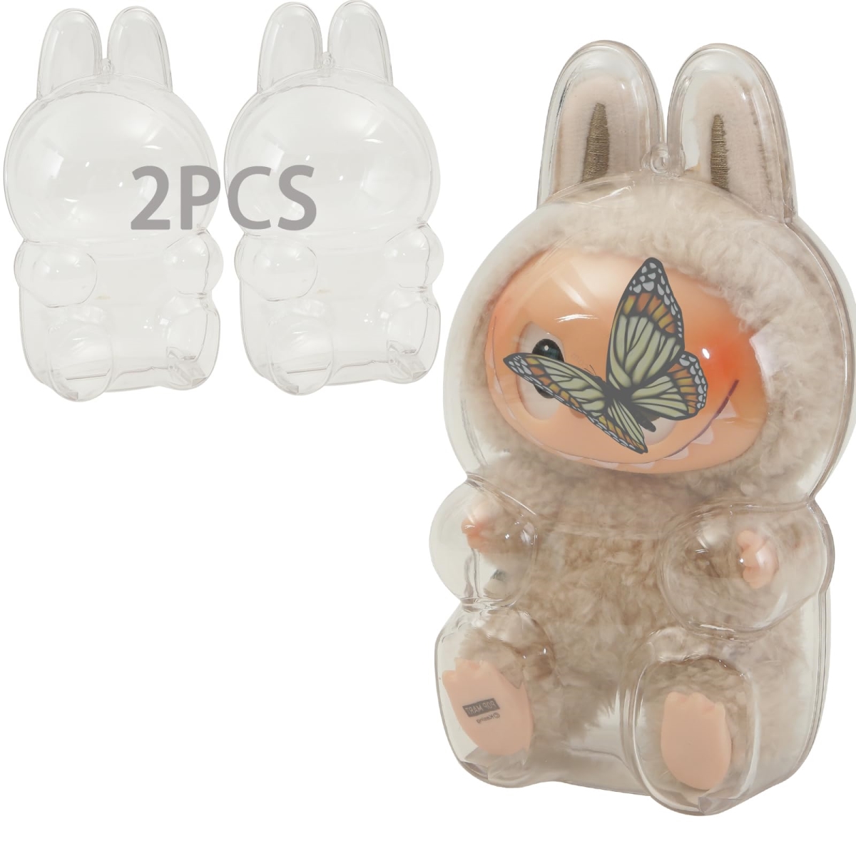 NT86925 Protective LABUBU Case, Clear Display Bag with Keychain, Plastic Cover, Transparent Storage - 2 Piece