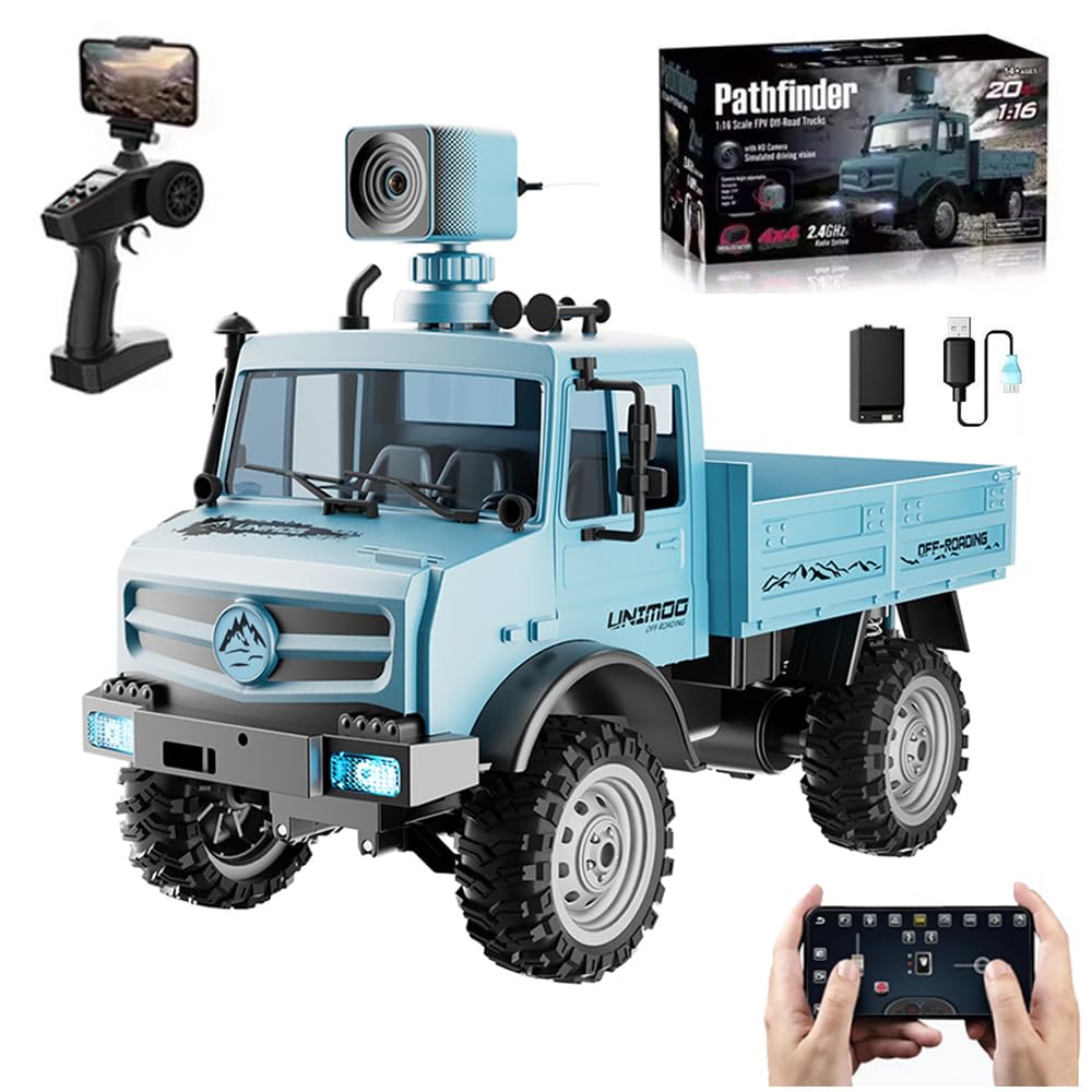 NT87129 Remote Control Military Truck, 1-16 Scale Remote Control Car with Camera, All Terrain Rock Crawler, 2.4 Ghz, Blue