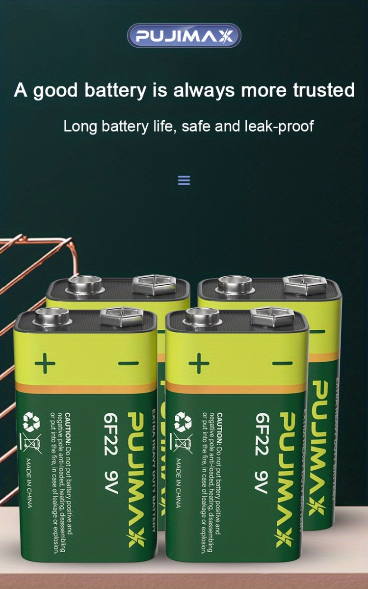 NT32288 PUJIMAX 9V 6F22 Carbon Super Heavy Duty Disposable Dry Battery for Digital Cameras, MP3