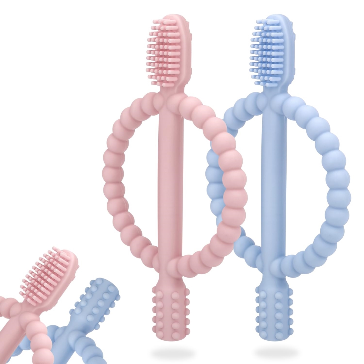 NT87328 Baby Teething Toys with Easy-Hold Handle, Silicone Infant Toothbrush, Textured for Sore Gums - 0-12 Months
