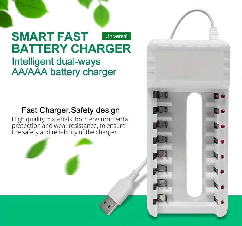 NT32292 PUJIMAX USB 8 Slots AAA-AA Ni-MH Rechargeable Batteries Charger for Remote Control Wireless Mouse with Short Circuit Protection