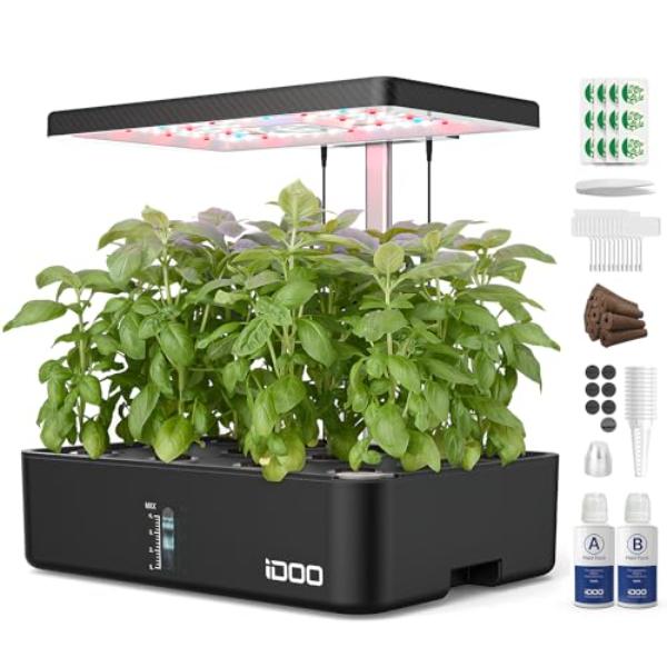 NT87652 iDOO Hydroponics Growing System Kit, Indoor Herb Garden with LED Grow Light, Adjustable Height, 12Pods-Black