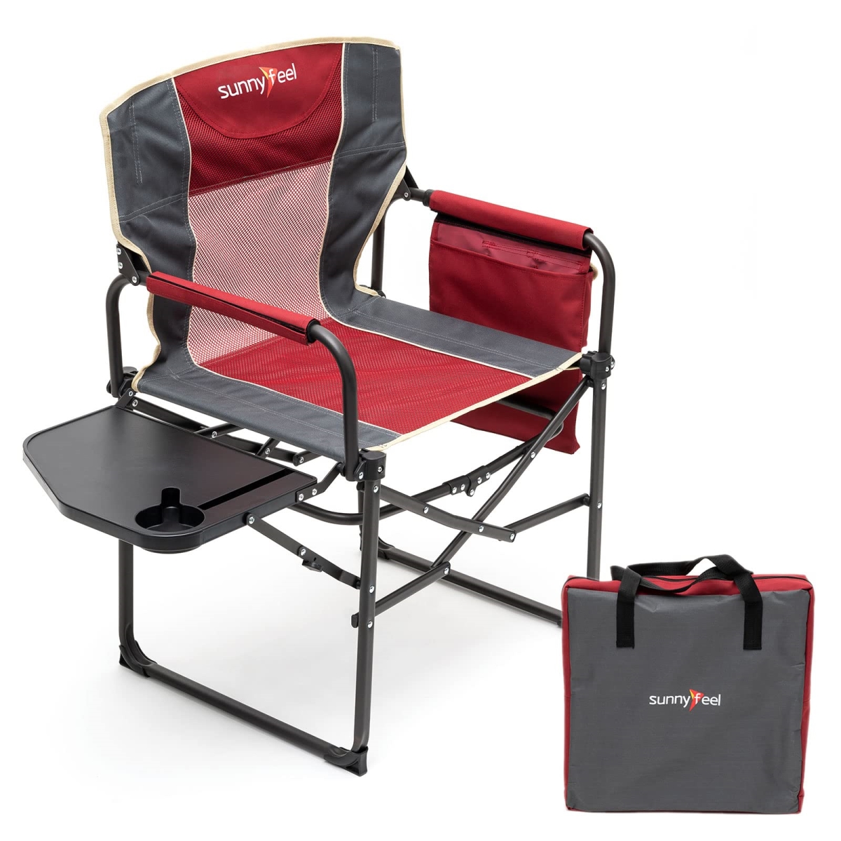 NT87690 SUNNYFEEL Camping Directors Chair, Heavy Duty & Oversized Portable Folding Chair with Side Table & Pocket