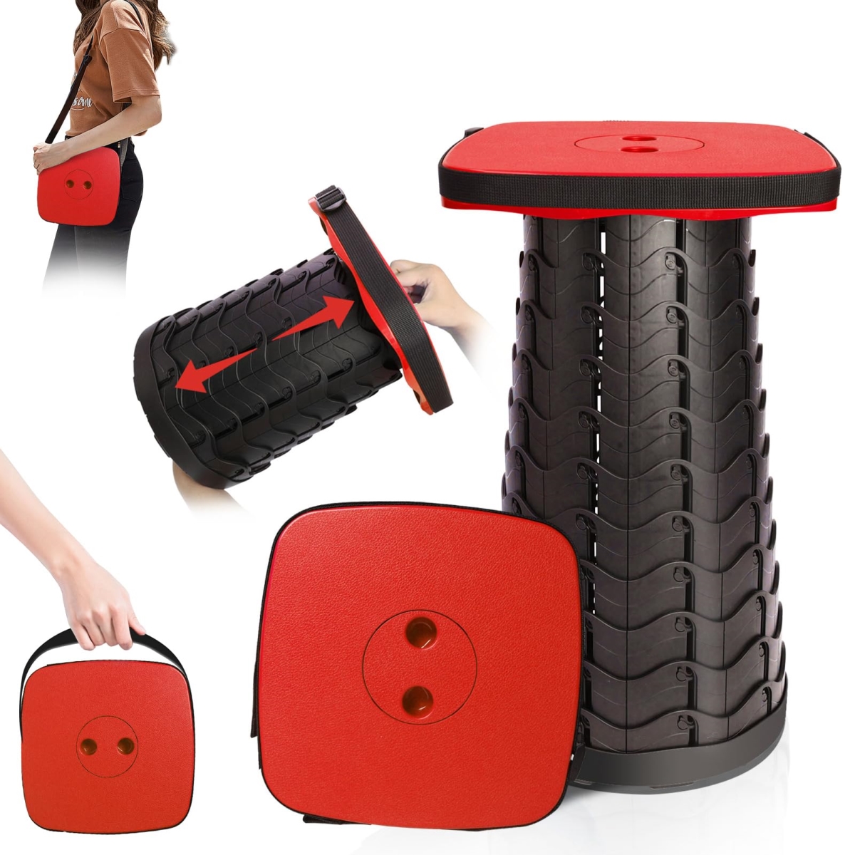 NT87868 Deers Life Square Portable Folding Stool, 2024 Upgrade - Heavy Duty 485 lbs, Lightweight Telescoping Camping Stool