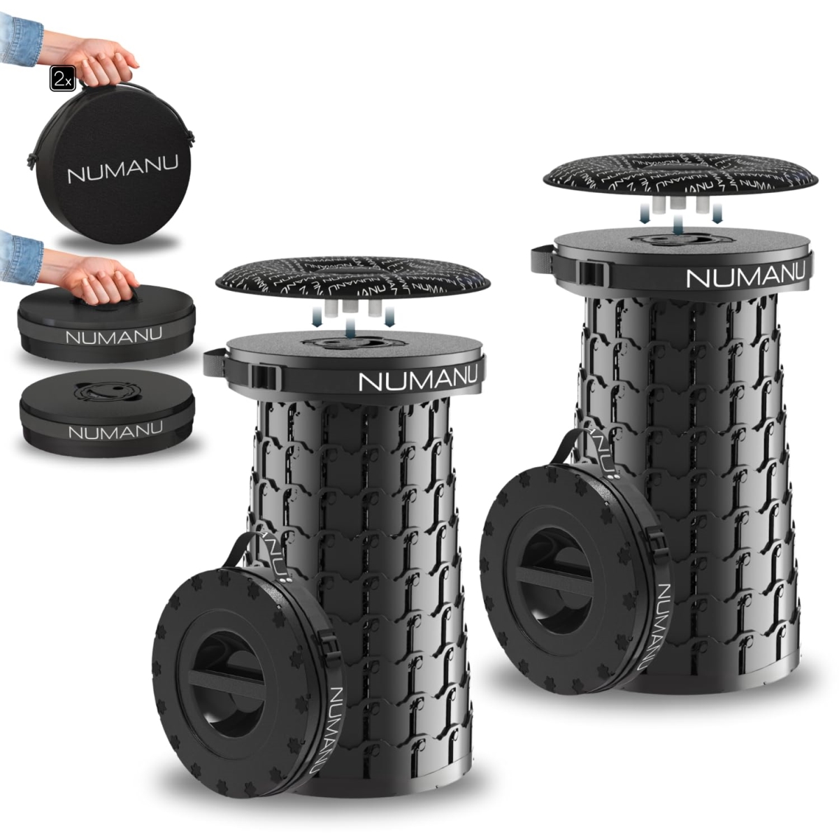 NT87995 2-Pack Upgraded XXL Collapsible Stool, 1000 lbs Max Weight, Portable Retractable Folding Chair - Pack of 2