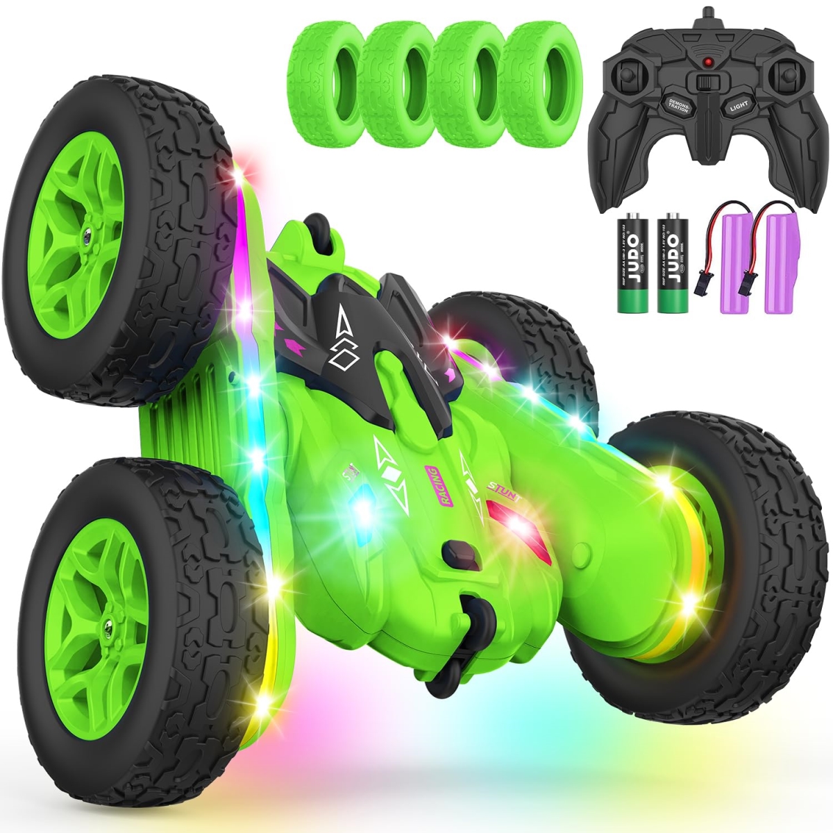 NT88092 Remote Control Car, 4WD Drift Truck with Upgraded Lights, Double-Sided 360 Deg Rotation - Green